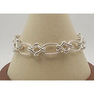 Sterling Silver Link Interlock Geometric Chain Bracelet Toggle Clasp Mark 925 AZ